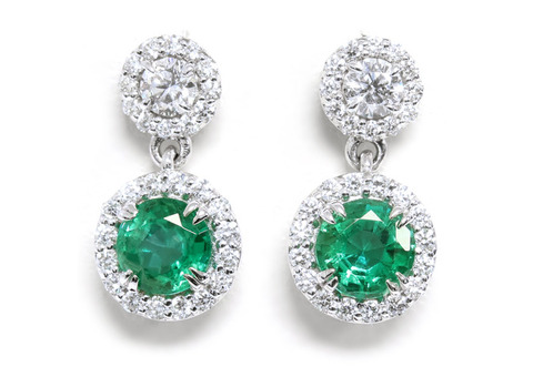 Round Shape Green Emerald Dangling Earrings