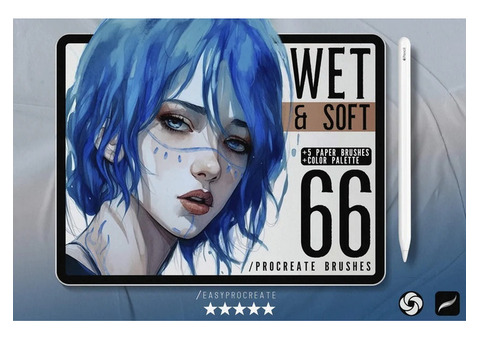 Transform Your Procreate Art with 66 Wet & Soft Brushes!