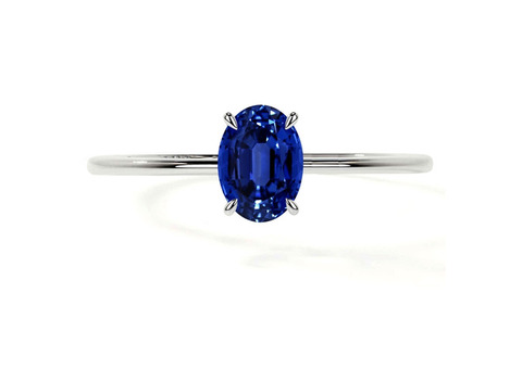 Dazzling Blue Sapphire Oval Petite Prong Set Hidden Halo Ring