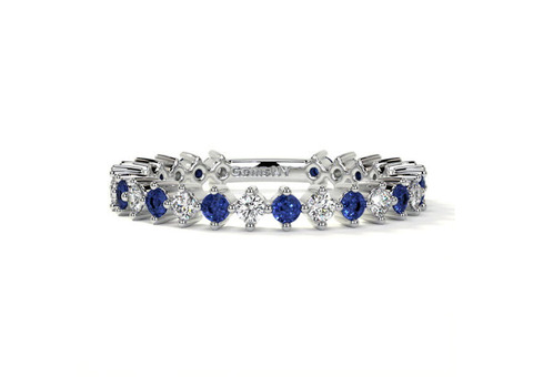 Stunning Three Fourth Eternity Diamond and Sapphire Wedding Band