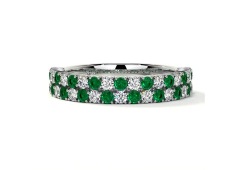 Buy Half Eternity Diamond and Emerald Wedding Rings