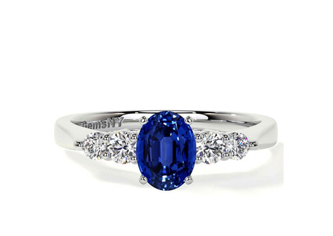 Best Blue Sapphire Oval Five Stone and Diamond Ring