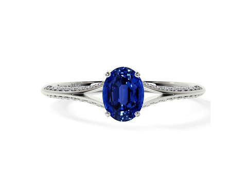 Purchase Lab Grown Blue Sapphire Oval Dainty Ring With Splity Shank