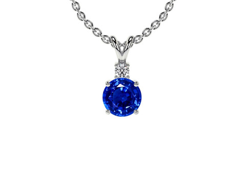 Classic Round Blue Sapphire Pendant with Diamonds