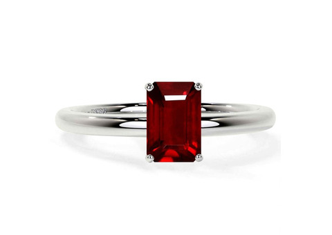 14K White Gold Heated Emerald Cut Ruby Ring