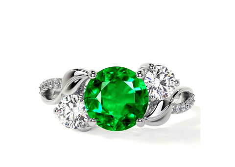 Natural Emerald Engagement Ring with Round Side Diamonds (2.35cttw)