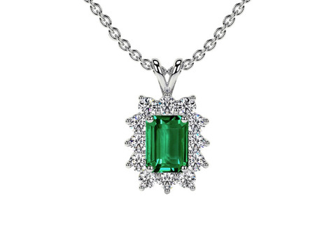 Prong Setting Emerald Cut With Emerald Pendant Necklace