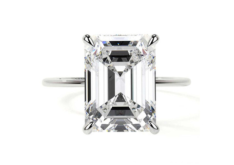 IGI Certified Lab made Diamond Rings: Emerald Cut Prong Set Halo Now!