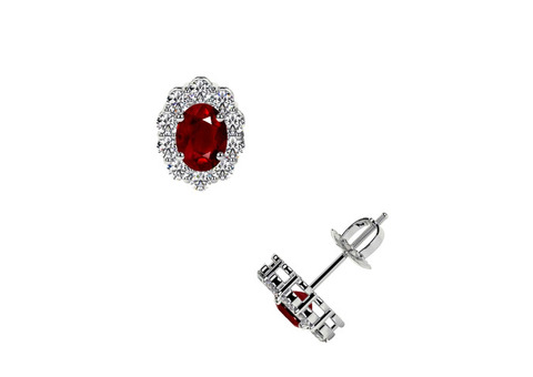 Round Diamonds With Ruby Earrings Studs